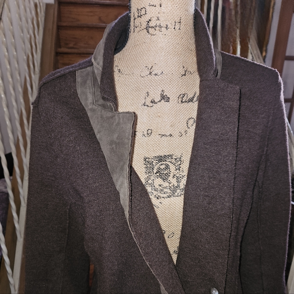 Eileen Fisher wool leather cardigan/ blazer